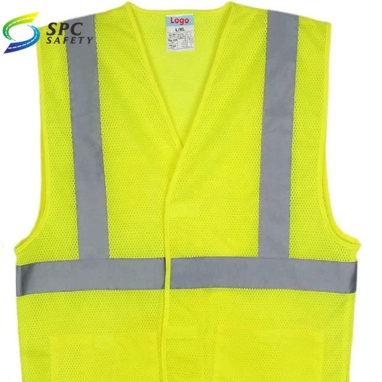 ANSI class 2 unisex customize logo printed high visibility fluorescent yellow safety work reflective vest