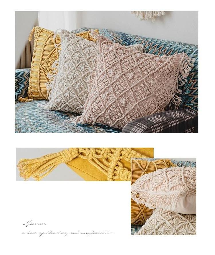 Bohemian Handmade Cotton Macrame Throw Pillow Cases Cover Pillowcases With Tassels For Bed Sofa Couch Bench