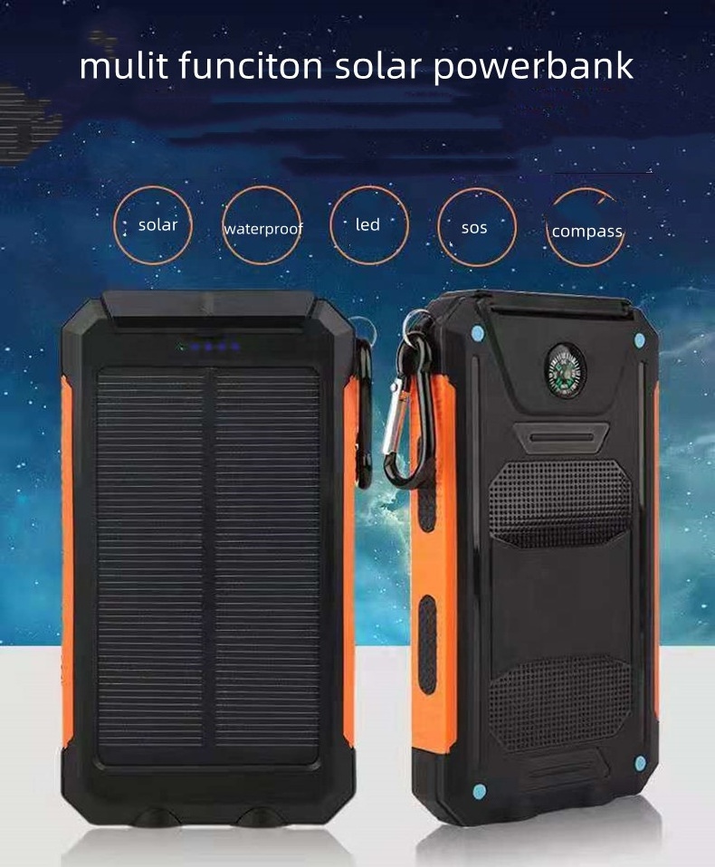 portable mobile charger 10000mah solar power banks & power station with led compass sos  power bank for mobile tablets camera