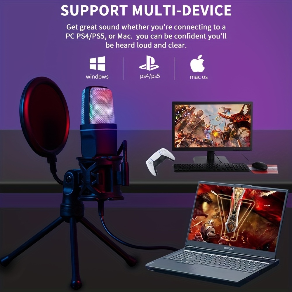 CSX Mini Computer Wired Cheap Flexible USB Condenser Microphone LED RGB USB Gaming Microphones With Stand For PC Laptop Gaming