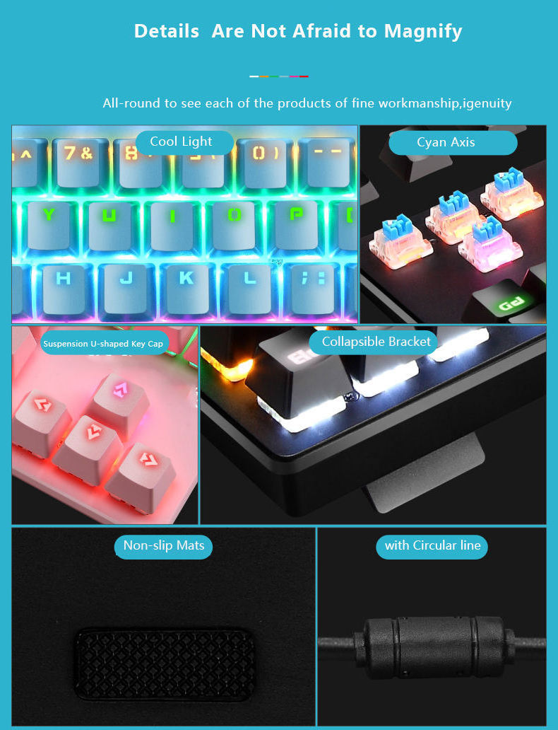 2024 Mechanical Double Color Keyboard 87 Keys Double Injection Keycap Wired Keyboard with Metal Panel