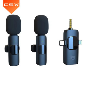 K15 3in1 Lavalier Wireless Microphone 3.5mm Round Jack Automatic Noise Reduction Cordless Outdoor Live Radio Microphone