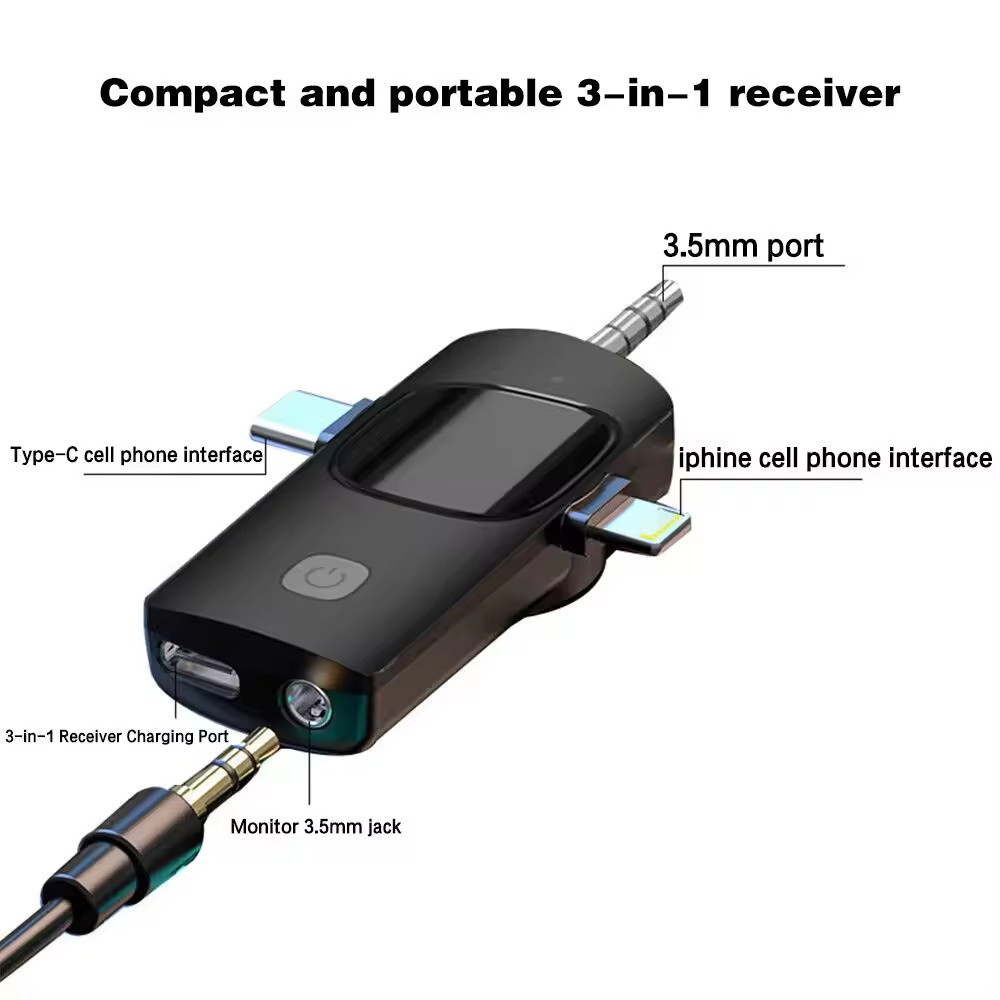 K15 3 in1 Lavalier Wireless Microphone 3.5mm Round Jack Automatic Noise Reduction Cordless Outdoor Live Radio Microphone