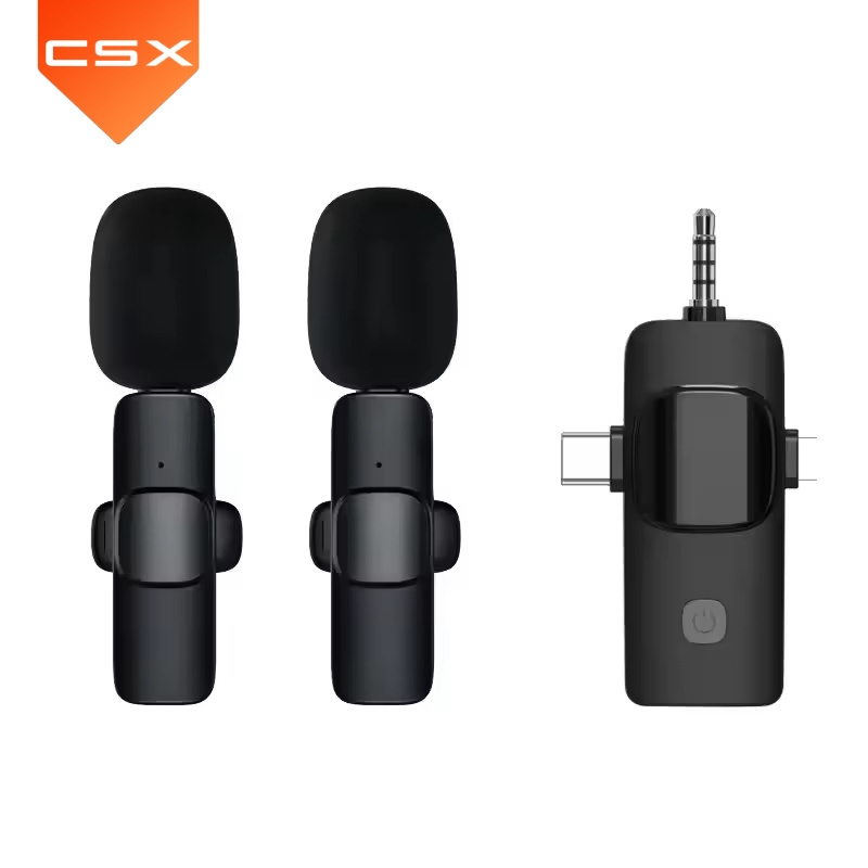 K15 3 in1 Lavalier Wireless Microphone 3.5mm Round Jack Automatic Noise Reduction Cordless Outdoor Live Radio Microphone