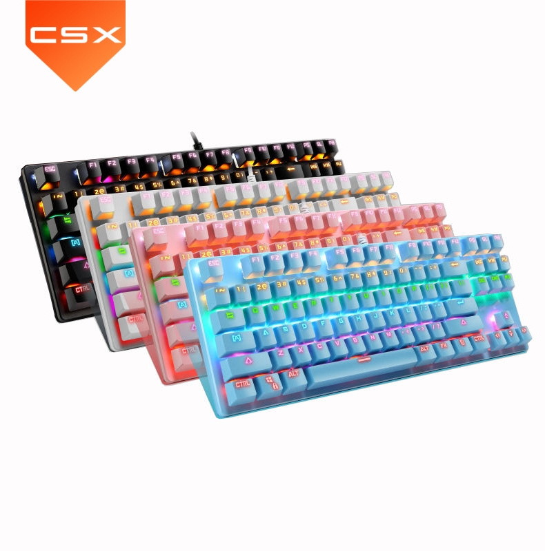 2024 Mechanical Double Color Keyboard 87 Keys Double Injection Keycap Wired Keyboard with Metal Panel