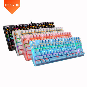 2024 Mechanical Double Color Keyboard 87 Keys Double Injection Keycap Wired Keyboard with Metal Panel