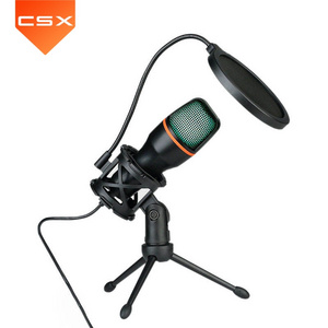 CSX Mini Computer Wired Cheap Flexible USB Condenser Microphone LED RGB USB Gaming Microphones With Stand For PC Laptop Gaming