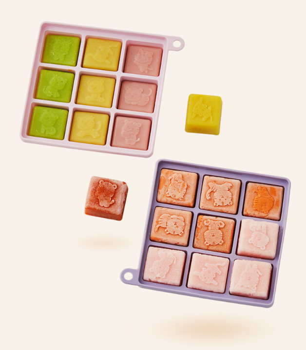 2023 new 9 cavities silicone ice cube tray silicone mold cute tiger baby food storage containers ice mold silicone with lid