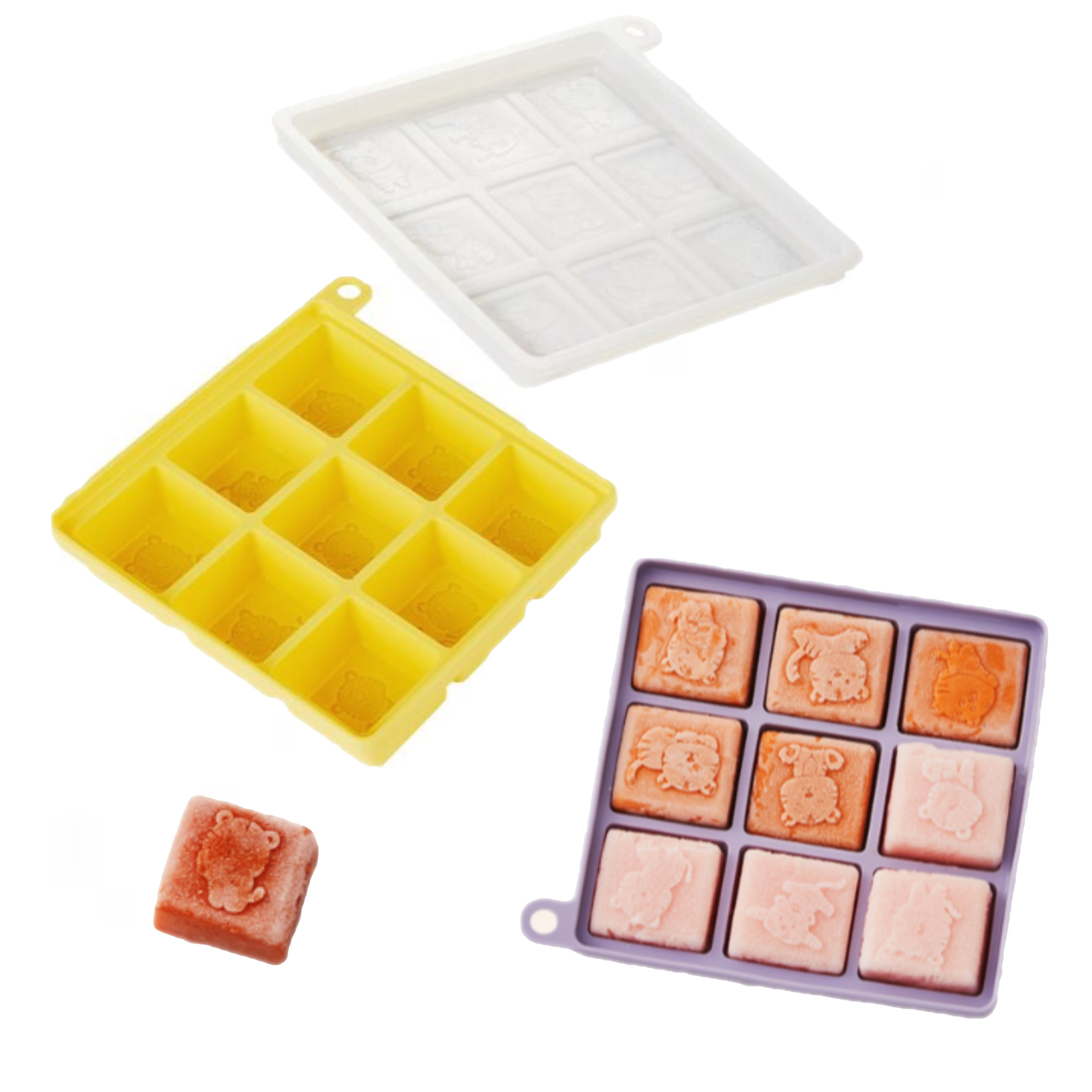 2023 new 9 cavities silicone ice cube tray silicone mold cute tiger baby food storage containers ice mold silicone with lid