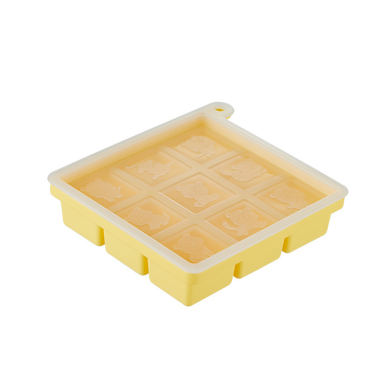 2023 new 9 cavities silicone ice cube tray silicone mold cute tiger baby food storage containers ice mold silicone with lid