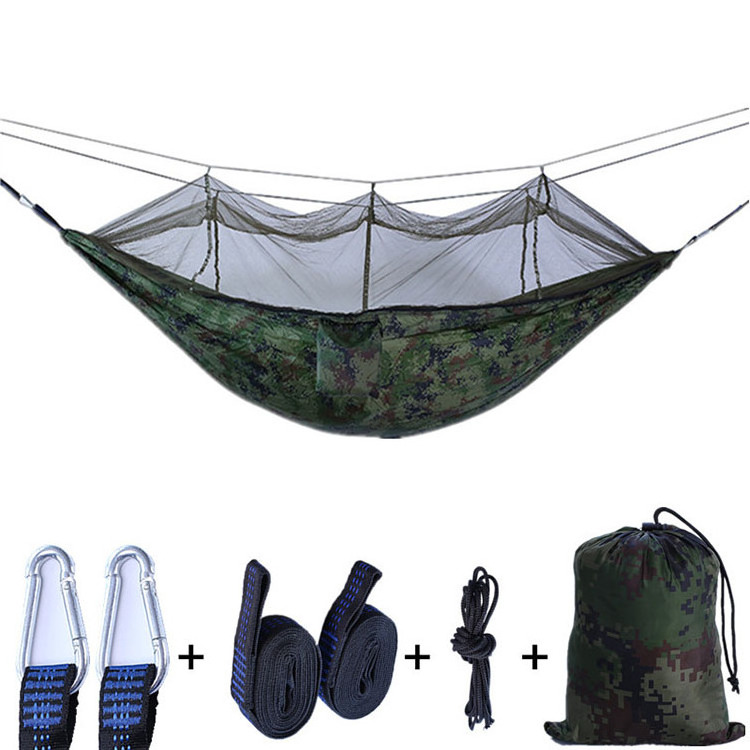 Lightweight Nylon Portable Jungle Outdoor Camping Single Double Sleeping Hammock with Mosquito Net