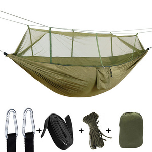 Lightweight Nylon Portable Jungle Outdoor Camping Single Double Sleeping Hammock with Mosquito Net