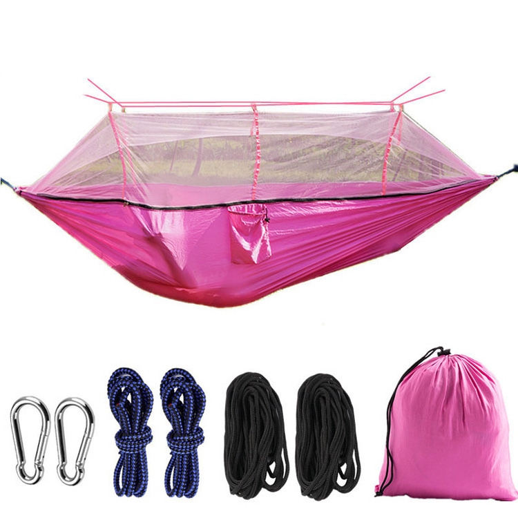 Lightweight Nylon Portable Jungle Outdoor Camping Single Double Sleeping Hammock with Mosquito Net