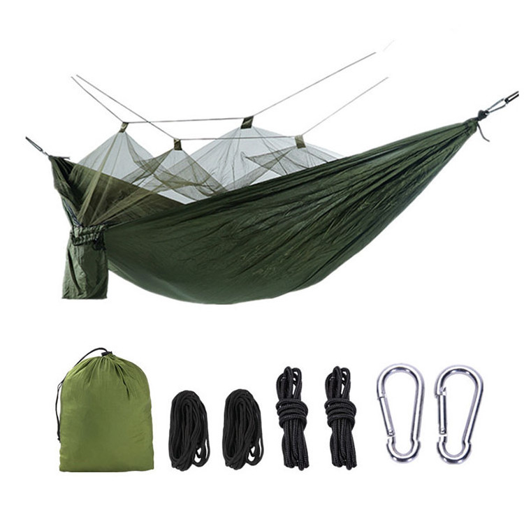 Lightweight Nylon Portable Jungle Outdoor Camping Single Double Sleeping Hammock with Mosquito Net