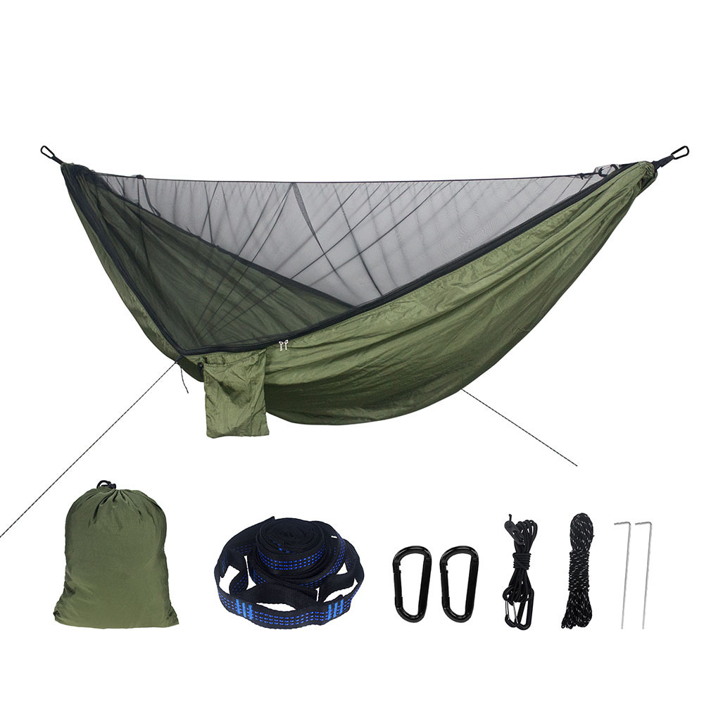 HA-010  Portable Ultralight nylon taffeta camping hammock hiking swing folding hammock with mosquito net