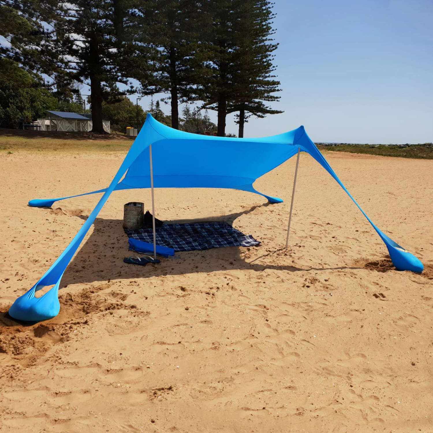 XK-009 Family Beach Tent Canopy UPF50+ with 2 Aluminum poles Sun Shade Portable Shelter with Carry Bag Pop Up Beach Sunshade