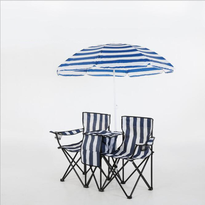 TBCS-249  Table Cooler Portable Folding Chairs Beach Picnic Double Folding Table Chair and Umbrella