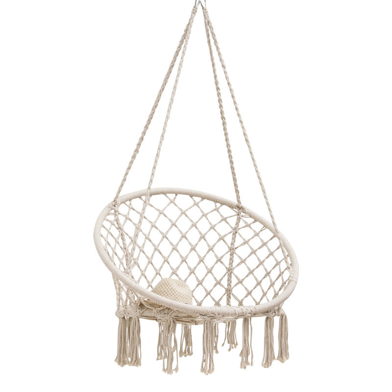 HA-015 Outdoor hanging chair garden hammock cotton rope woven hanging basket tassel swing