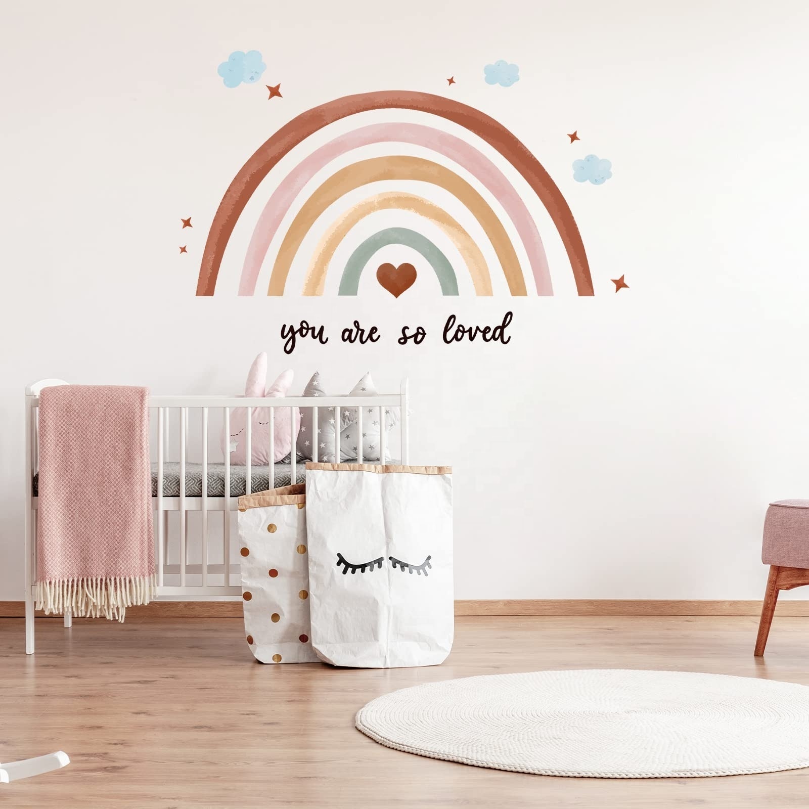 Large Watercolor Rainbow Wall Decals Boho Rainbow Wall Sticker for Girls Kids Bedroom Nursery Playroom Decor