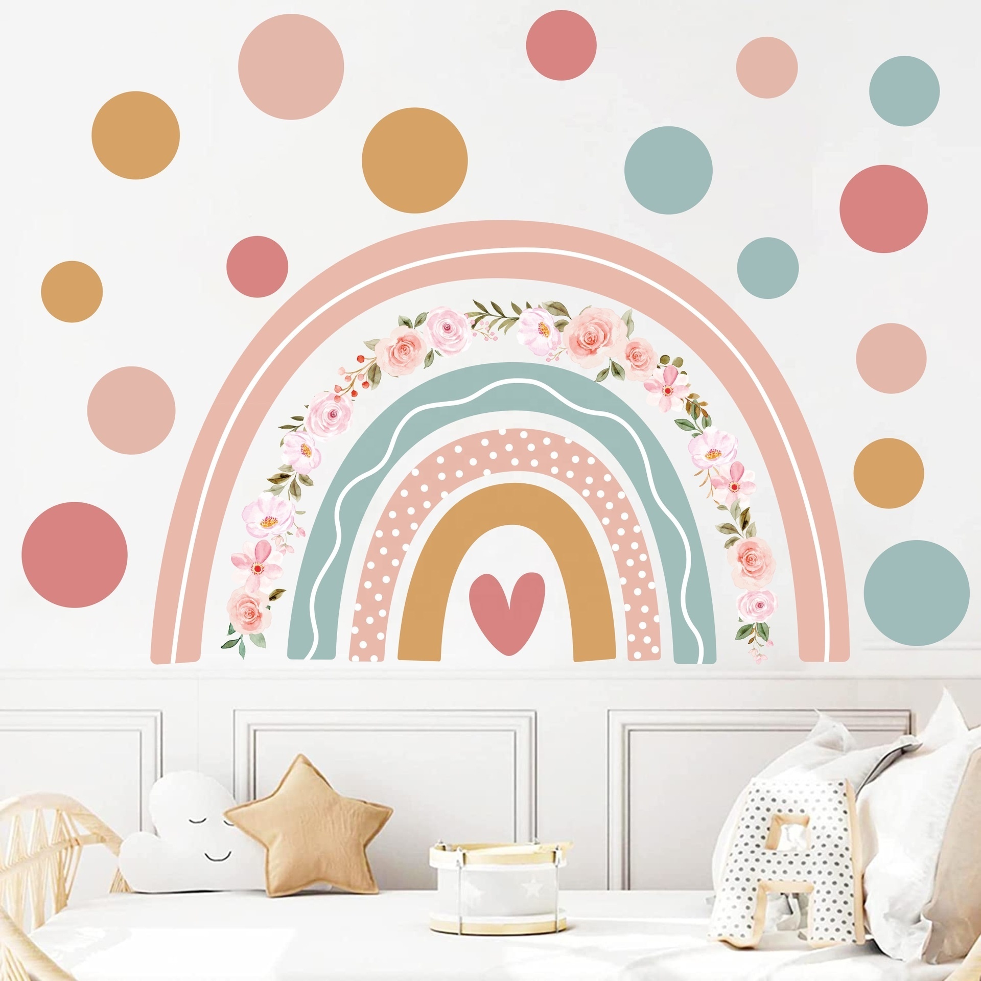 Large Watercolor Rainbow Wall Decals Boho Rainbow Wall Sticker for Girls Kids Bedroom Nursery Playroom Decor