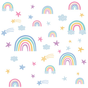 Boho luminous fluorescent rainbow stars decorate children's bedroom walls with self-adhesive wall stickers