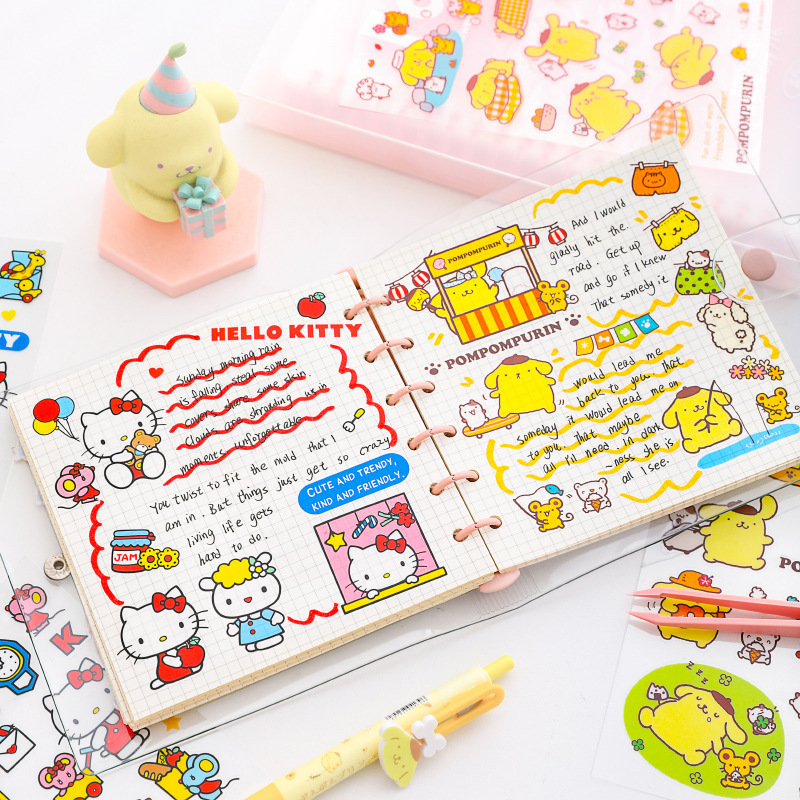 Japanese Cute Cartoon Anime Sanrio Kulomi Cinnamon Melody Hello Kitty Pochacco PET Stickers For Kids