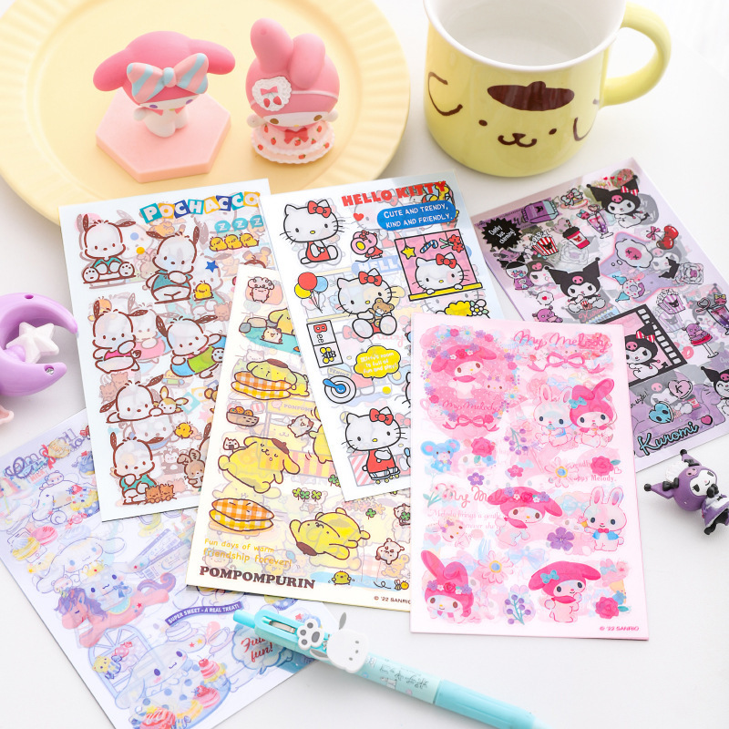 Japanese Cute Cartoon Anime Sanrio Kulomi Cinnamon Melody Hello Kitty Pochacco PET Stickers For Kids