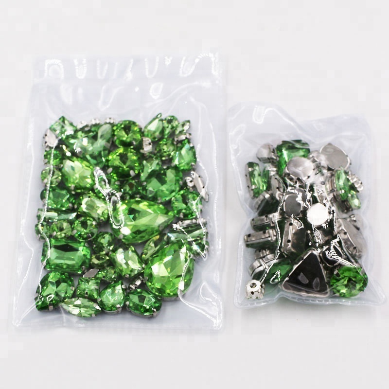 Silver Claw Light Green Mixed Shape flatback Sew on Rhinestones