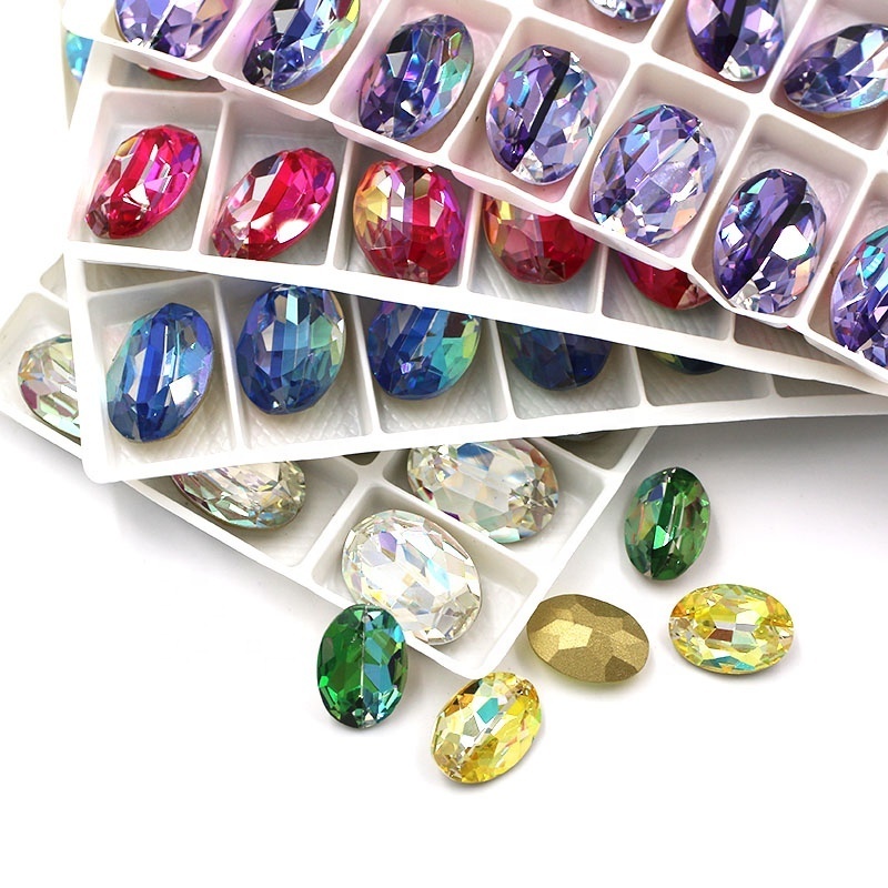 High Quality Laser Color Glass Loose Beads Oval Shape Glue Crystal Rhinestones For Accessories