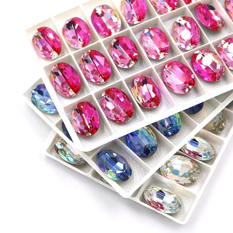 High Quality Laser Color Glass Loose Beads Oval Shape Glue Crystal Rhinestones For Accessories