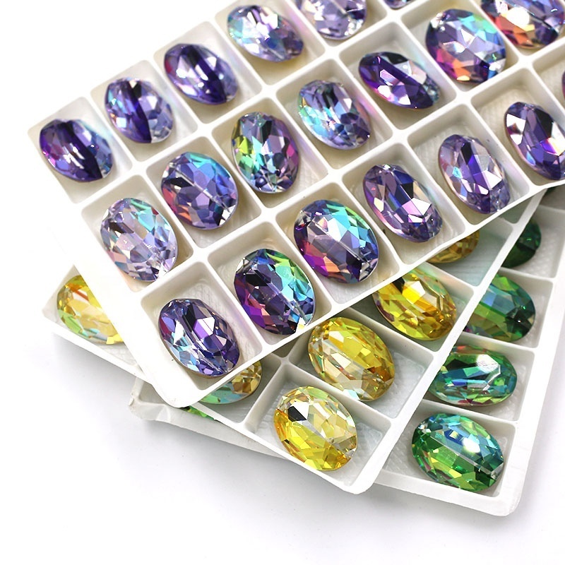 High Quality Laser Color Glass Loose Beads Oval Shape Glue Crystal Rhinestones For Accessories