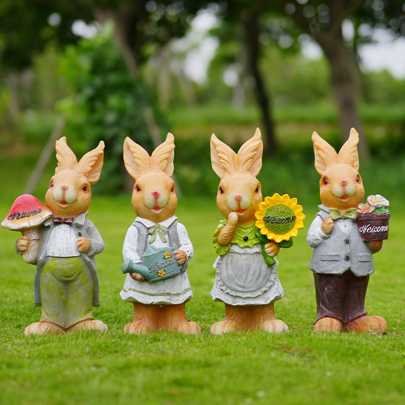 New Design Cute Life Size Peter Rabbit Animal Statue Garden Statue Resin Crafts for Home Decoration Customized Logo Europe FAIRY