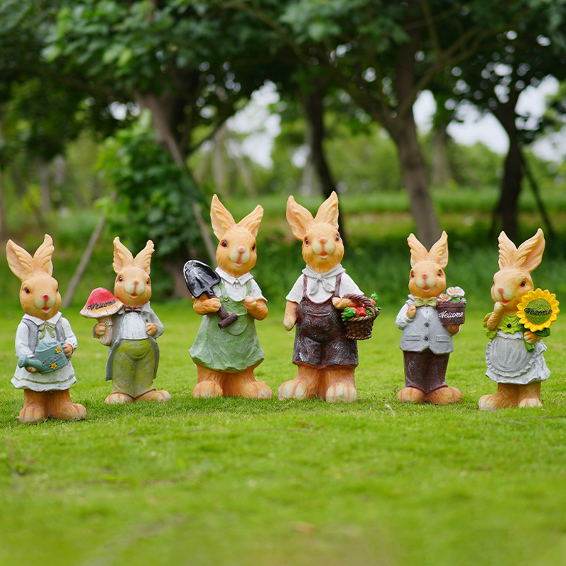 New Design Cute Life Size Peter Rabbit Animal Statue Garden Statue Resin Crafts for Home Decoration Customized Logo Europe FAIRY