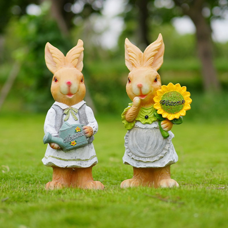 New Design Cute Life Size Peter Rabbit Animal Statue Garden Statue Resin Crafts for Home Decoration Customized Logo Europe FAIRY