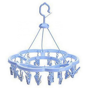 Blue Plastic Foldable Round Shape Clip Drip Clothesline Laundry Drying Rack with Pegs Underwear Socks Drying for Clothes Hanger