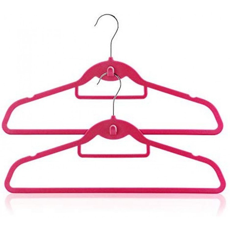 20 Pink 18inch Flocked Velvet Non Slip Coat Clothes Garment Hangers Pants Bar Cascading Multi Hook