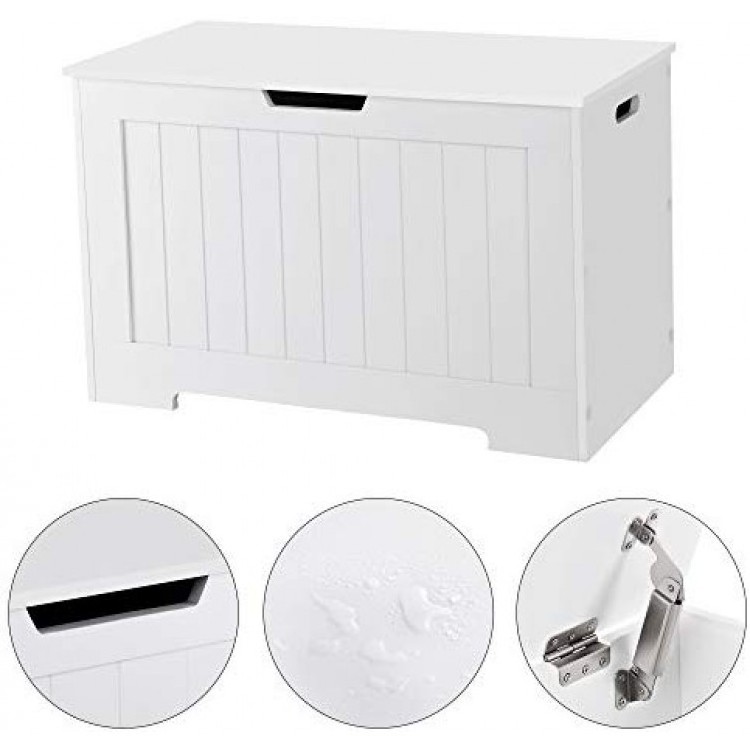 Lift Top Entryway Storage Chest/Bench with 2 Safety Hinge, Wooden Toy Box, White