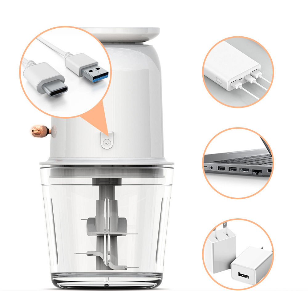 Food Processor Cordless Meat Garlic Chopper with 600ml Glass Bowl 1500 mAh USB Rechargeable Electric Vegetable Chopper BPA-free