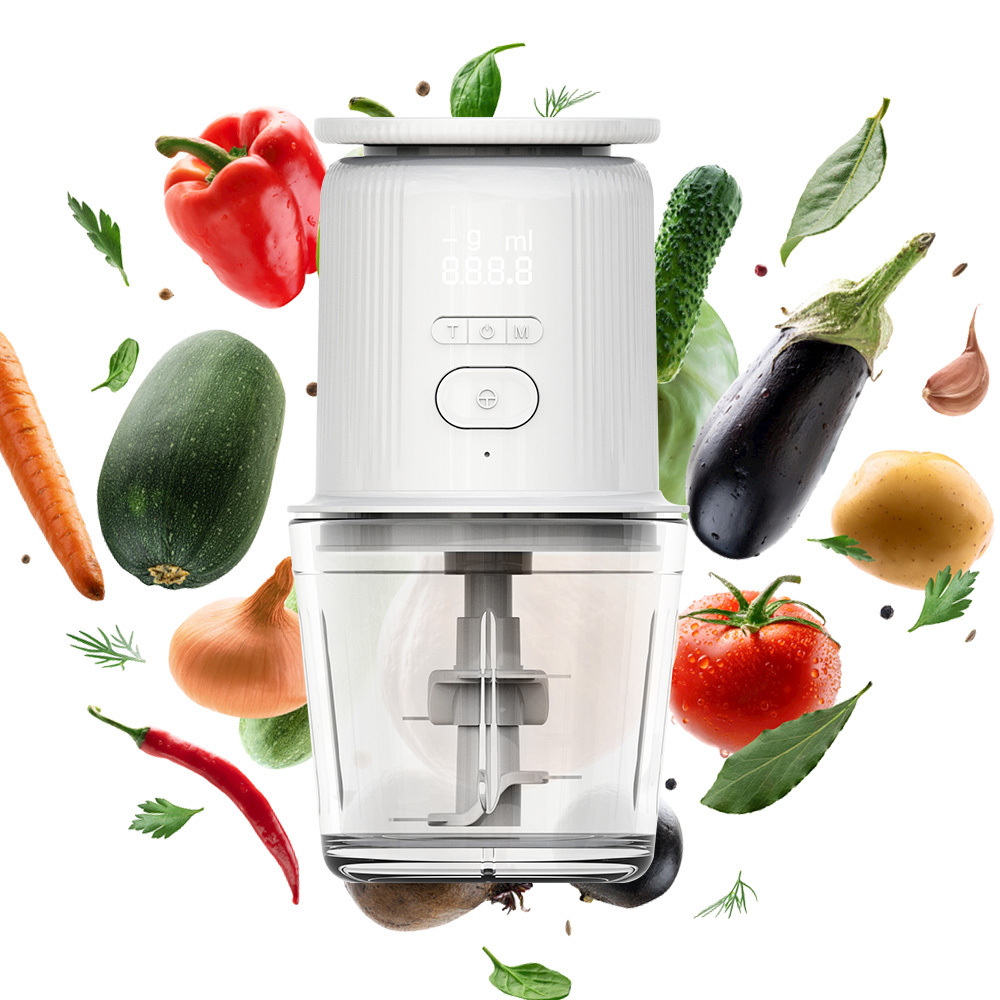 Portable Food Processor Cordless Meat Garlic Chopper with 600ml Glass Bowl 1500mAh USB Rechargeable Electric Vegetable Chopper