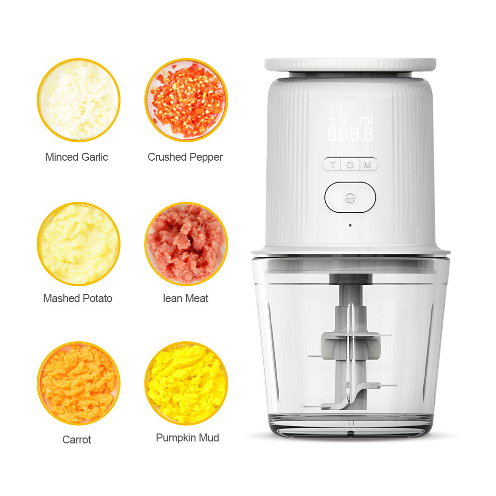 Portable Food Processor Cordless Meat Garlic Chopper with 600ml Glass Bowl 1500mAh USB Rechargeable Electric Vegetable Chopper