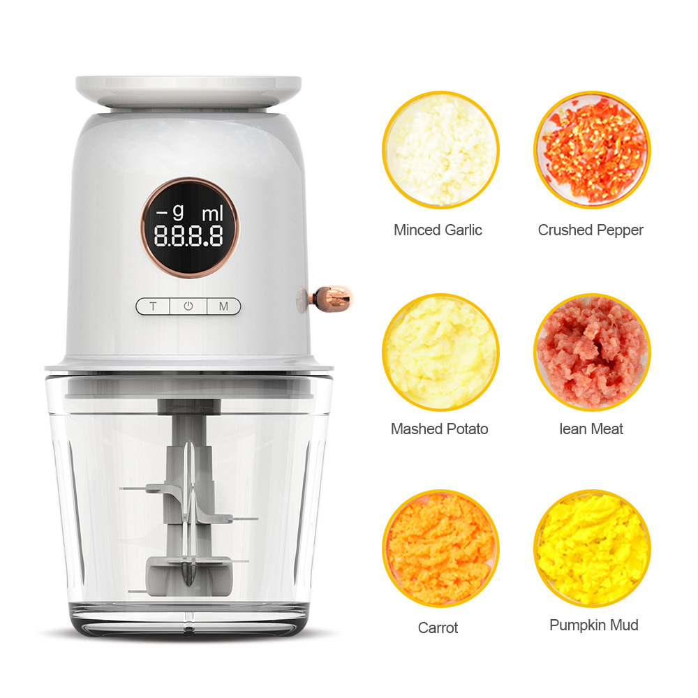 2024 New Design BPA-Free Electric Vegetable Chopper Cordless Operation Meat Chopper 600ml Glass Bowl Weighing Smoothie Blender