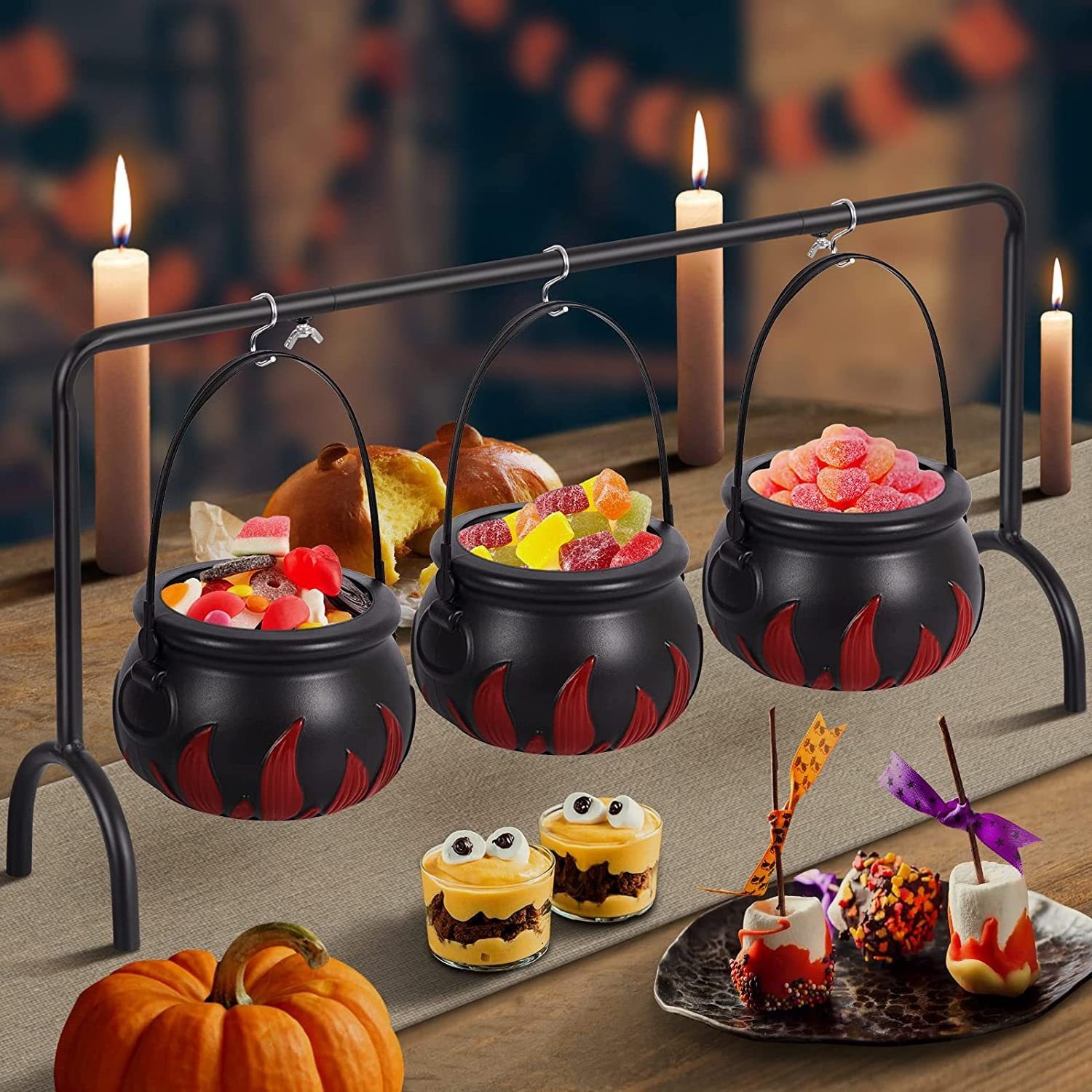 Halloween Witch Bucket Party Decoration Set of 3 Witch Cauldron Bowl Holder Black Candy Bucket Restaurant Atmosphere Decoration