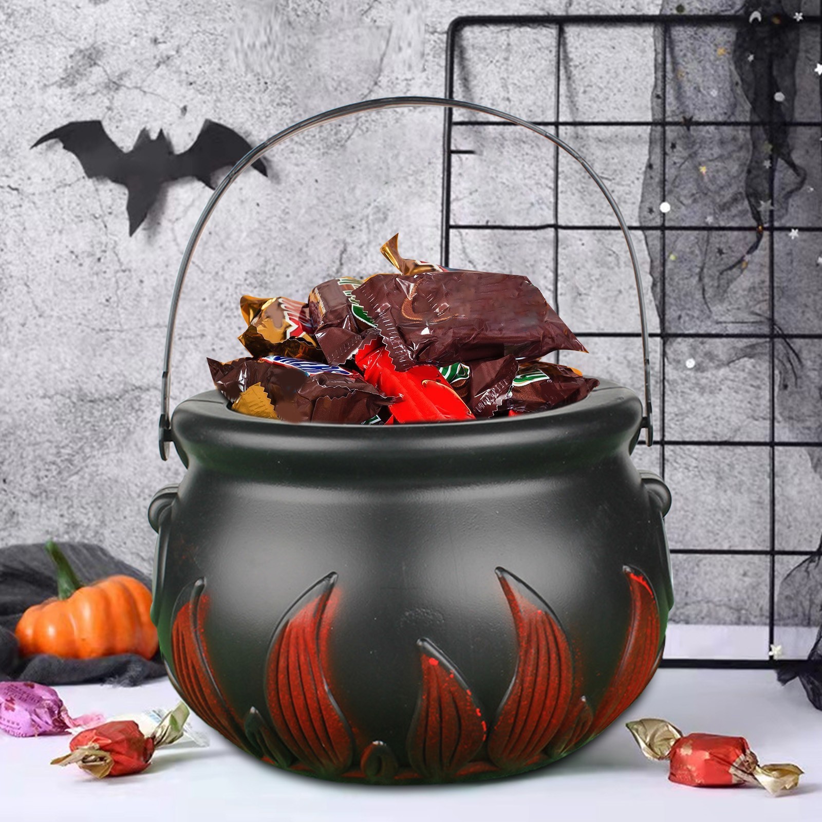 Halloween Witch Bucket Party Decoration Set of 3 Witch Cauldron Bowl Holder Black Candy Bucket Restaurant Atmosphere Decoration