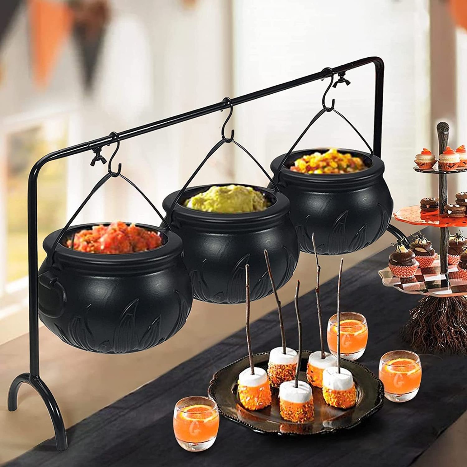 Halloween Witch Bucket Party Decoration Set of 3 Witch Cauldron Bowl Holder Black Candy Bucket Restaurant Atmosphere Decoration