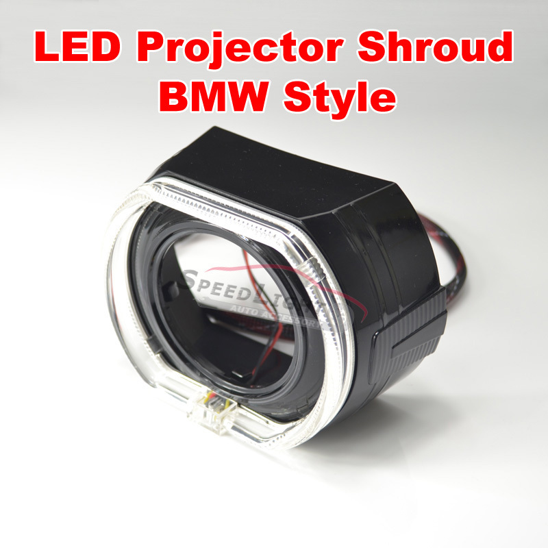 DMEX 2.5inch 3inch Headlight Shroud Black LED Guide Light Angel eyes Projector Cover Square SMD White Red Blue Halo Ring For BMW