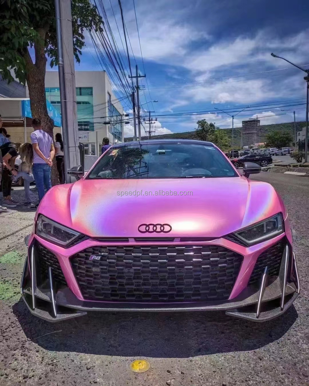 Gloss Holographic Laser Car Vinyl Wrap Metallic Pink Wrapping Film with Air Release Technology Self-Adhesive Decal Stickers