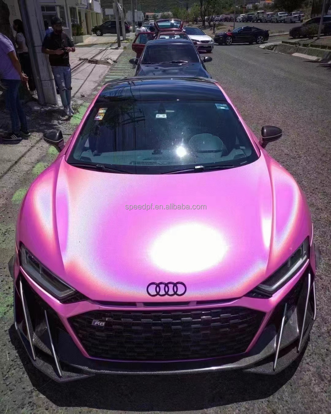 Gloss Holographic Laser Car Vinyl Wrap Metallic Pink Wrapping Film with Air Release Technology Self-Adhesive Decal Stickers