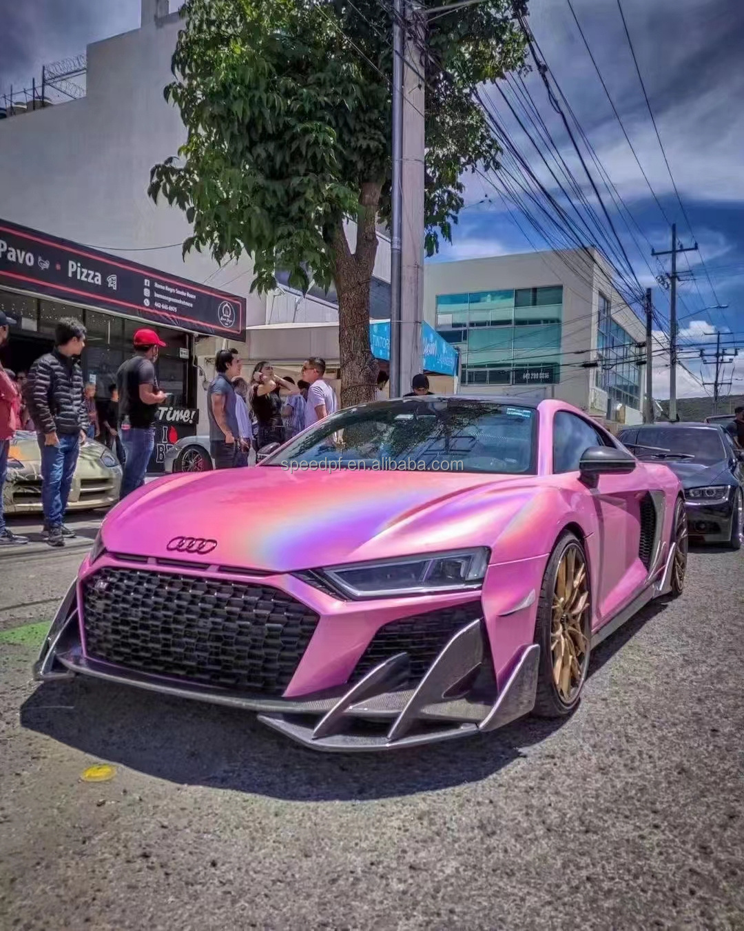 Gloss Holographic Laser Car Vinyl Wrap Metallic Pink Wrapping Film with Air Release Technology Self-Adhesive Decal Stickers