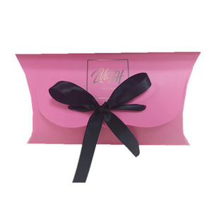 Elegant customized human hair pillow box with ribbon handles wig packaging