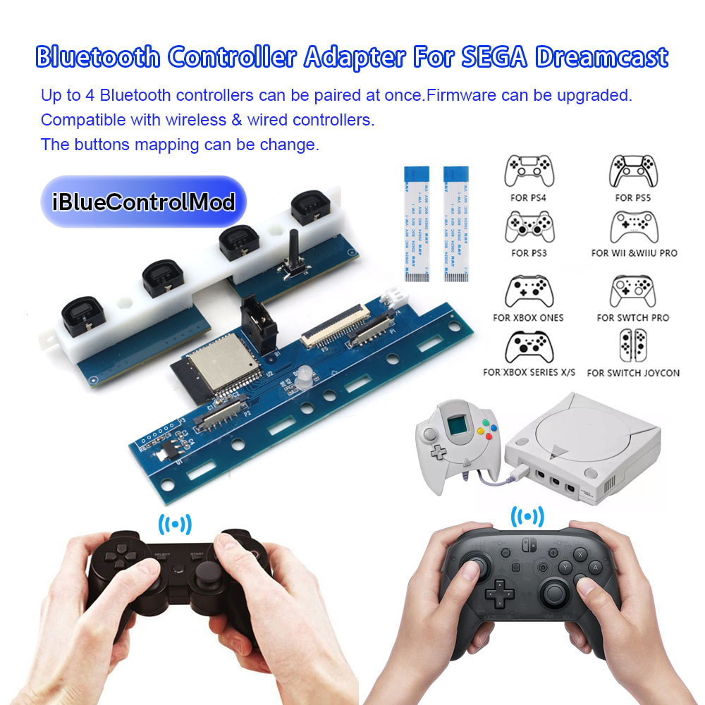 iBlueControlMod Wireless Controller Internal Adapter Bluetooth Wireless Controller Adapter For SEGA DC PS3 PS4 PS5 Switch wii